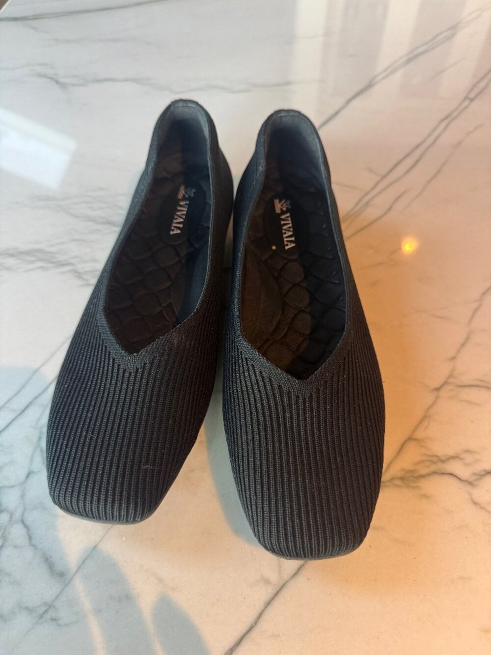 VIVAIA Black Knit Square-Toe Ballet Flats 39.5